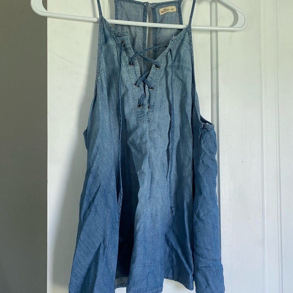 chambray lace up tank top